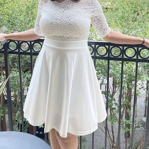 Atnlewhi White Lace Off Shoulder Elegant Swing Dresses
